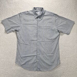 Peter Millar Button Down Shirt Men’s Large Blue Green Stripe Short Sleeve Preppy